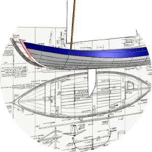 Digitale Zeichnung eines Bootes, das als Bauplan in der Holzkajakwerft erhältlich ist, mit 1:1 Spanten für den direkten Bau.